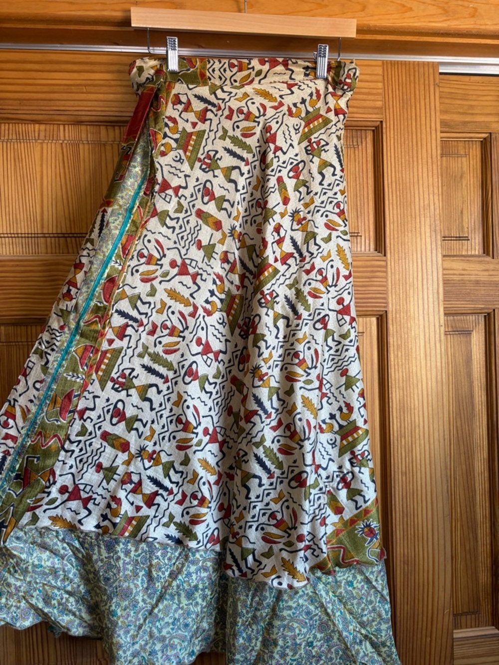 Boho Wrap Maxi Skirt in Cream with Multicolor Print